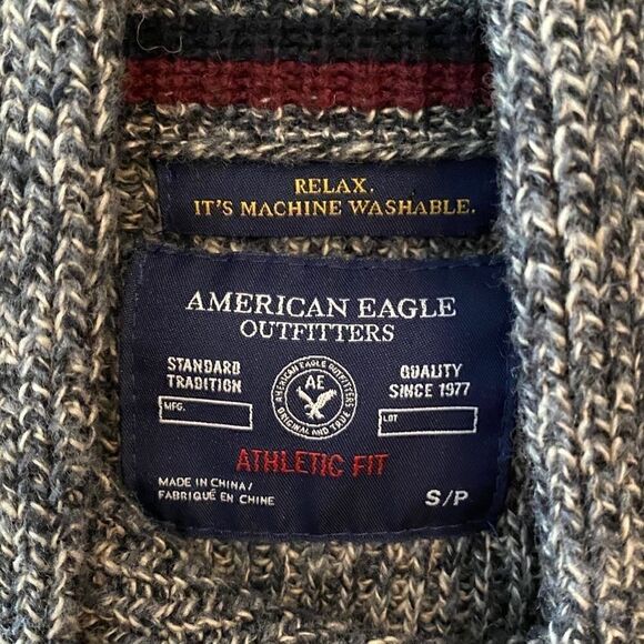 American Eagle Sz S Heather Gray Chunky Wool High Open Collar Pullover Sweater - Picture 5 of 7